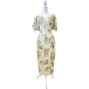 Vintage Cream Rose Floral Dress